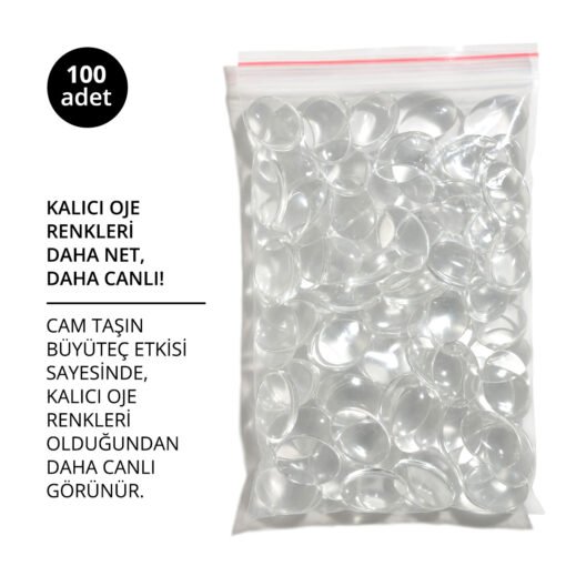 Kalıcı Oje Kartela İçin Cam Taş, Oval Hafif Bombeli, 100 Adet