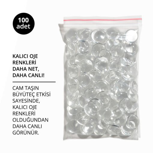 Kalıcı Oje Kartela İçin Cam Taş, Yuvarlak Hafif Bombeli, 100 Adet