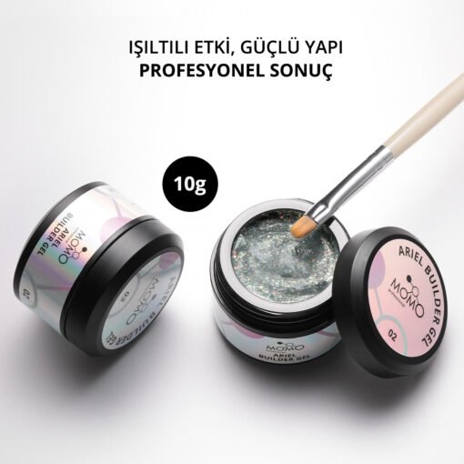 Ariel Builder Gel, Nail Art için Protez Tırnak Jeli No.02, Şeffaf Holografik Pembe Yeşil Simli, 10 gr - Görsel 2