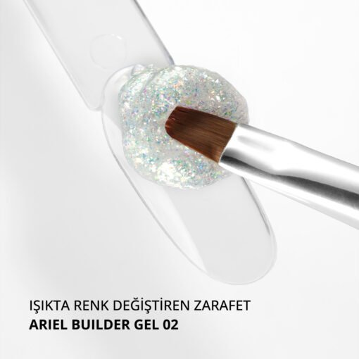 Ariel Builder Gel, Nail Art için Protez Tırnak Jeli No.02, Şeffaf Holografik Pembe Yeşil Simli, 10 gr - Görsel 3