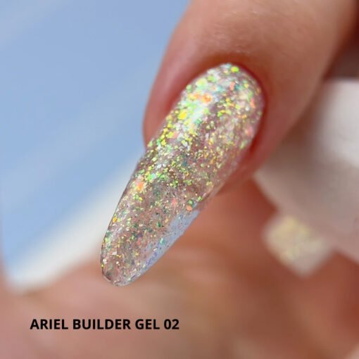Ariel Builder Gel, Nail Art için Protez Tırnak Jeli No.02, Şeffaf Holografik Pembe Yeşil Simli, 10 gr - Görsel 5