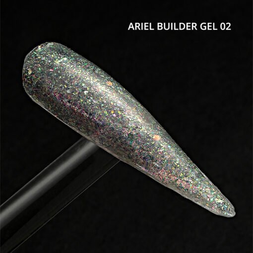 Ariel Builder Gel, Nail Art için Protez Tırnak Jeli No.02, Şeffaf Holografik Pembe Yeşil Simli, 10 gr - Görsel 6