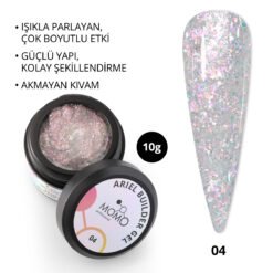 Ariel Builder Gel, Nail Art için Protez Tırnak Jeli No.04, Şeffaf Holografik Pembe Sarı Simli, 10 gr