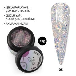 Ariel Builder Gel, Nail Art için Protez Tırnak Jeli No.05, Şeffaf Holografik Pembe Mavi Simli, 10 gr