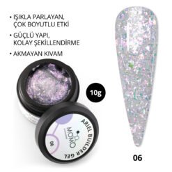 Ariel Builder Gel, Nail Art için Protez Tırnak Jeli No.06, Şeffaf Holografik Pembe Lila Simli, 10 gr