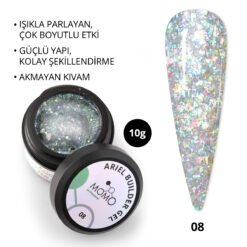 Ariel Builder Gel, Nail Art için Protez Tırnak Jeli No.08, Şeffaf Holografik Yeşil Lila Simli, 10 gr