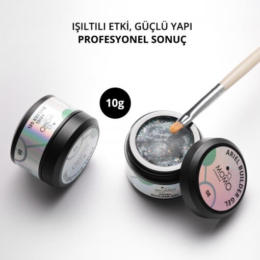 Ariel Builder Gel, Nail Art için Protez Tırnak Jeli No.08, Şeffaf Holografik Yeşil Lila Simli, 10 gr - Görsel 2