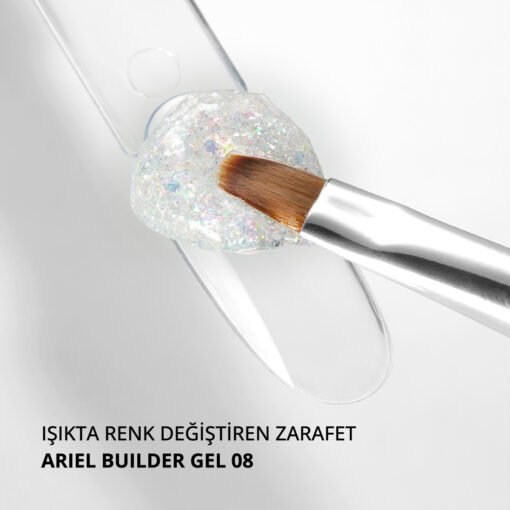Ariel Builder Gel, Nail Art için Protez Tırnak Jeli No.08, Şeffaf Holografik Yeşil Lila Simli, 10 gr - Görsel 3