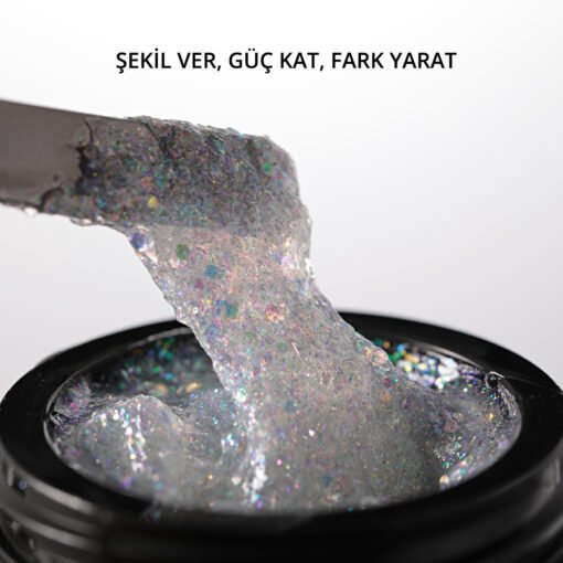 Ariel Builder Gel, Nail Art için Protez Tırnak Jeli No.08, Şeffaf Holografik Yeşil Lila Simli, 10 gr - Görsel 4