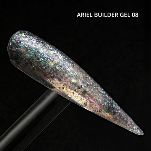 Ariel Builder Gel, Nail Art için Protez Tırnak Jeli No.08, Şeffaf Holografik Yeşil Lila Simli, 10 gr - Görsel 5